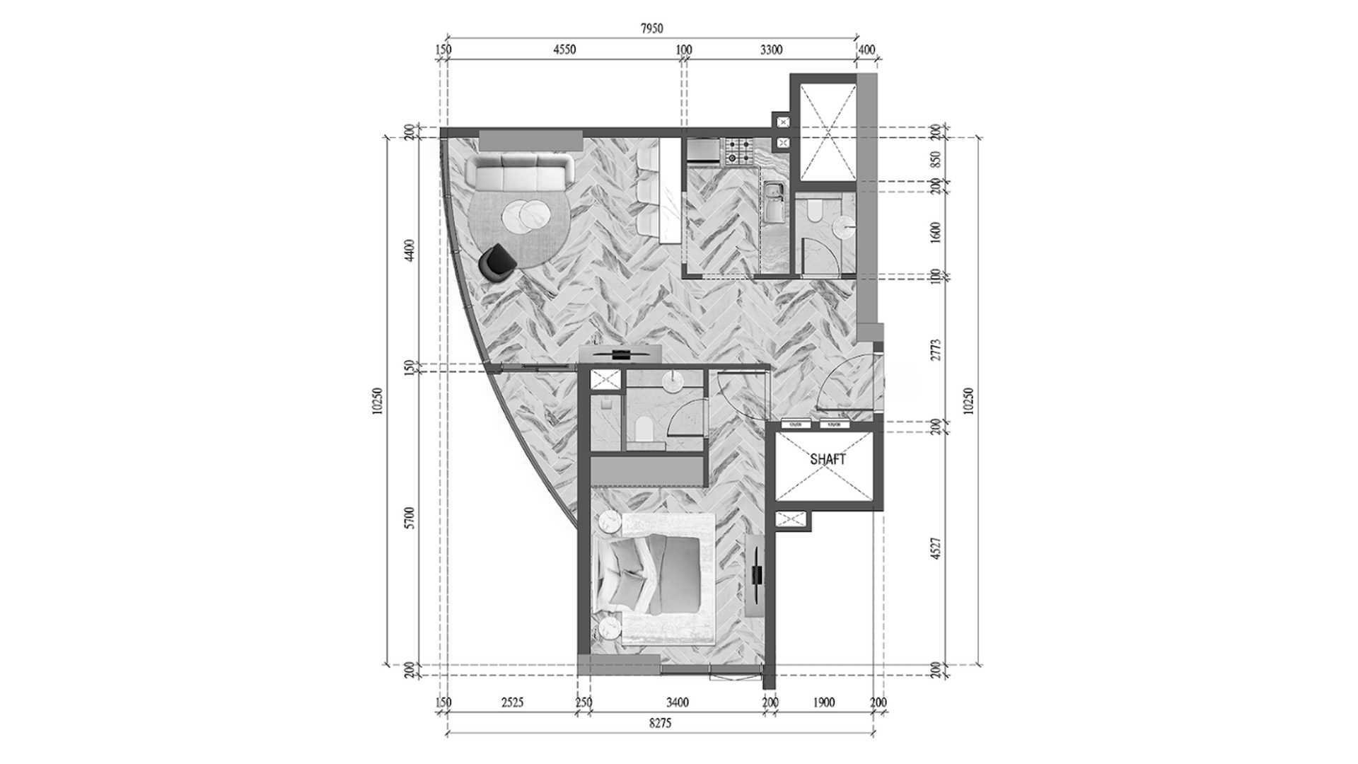 Apartment floor plan, 1 bedroom in RED SQUARE TOWER No. 11027