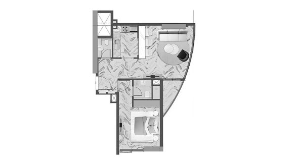 Планировка объекта 1 спальня в ЖК RED SQUARE TOWER № 11026 (2D)