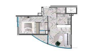 Apartment floor plan, 1 bedroom in RED SQUARE TOWER No. 11023