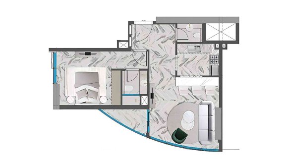 Apartment floor plan, 1 bedroom in RED SQUARE TOWER No. 11023 (2D)