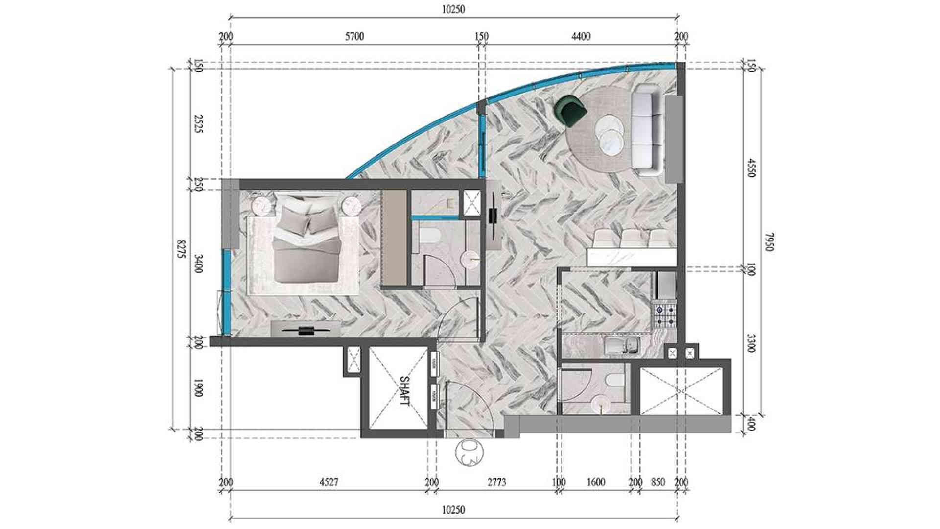 Apartment floor plan, 1 bedroom in RED SQUARE TOWER No. 11021