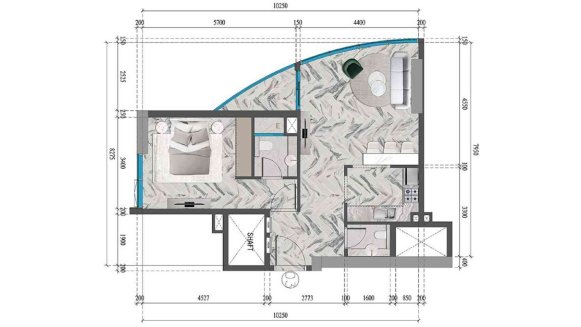 Apartment floor plan, 1 bedroom in RED SQUARE TOWER No. 11021 (2D)