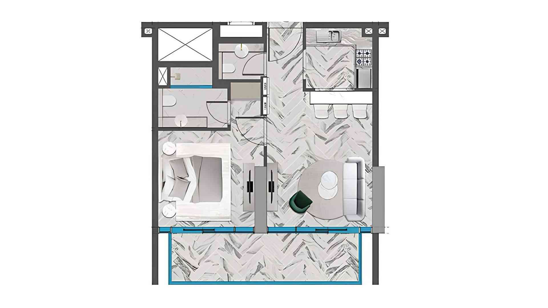 Apartment floor plan, 1 bedroom in RED SQUARE TOWER No. 11019
