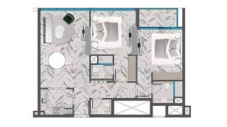 Apartment floor plan, 2 bedrooms in RED SQUARE TOWER No. 11002