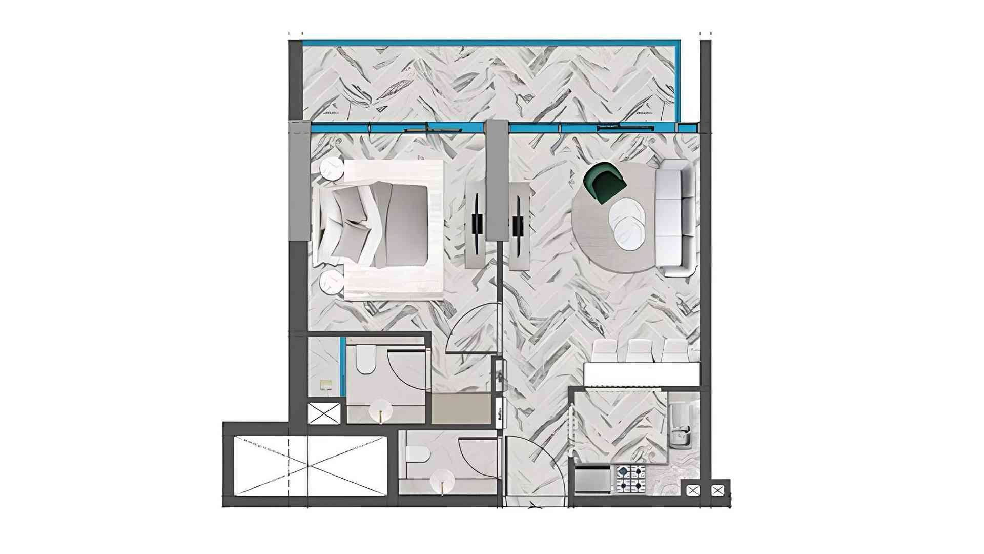 Apartment floor plan, 1 bedroom in RED SQUARE TOWER No. 11022