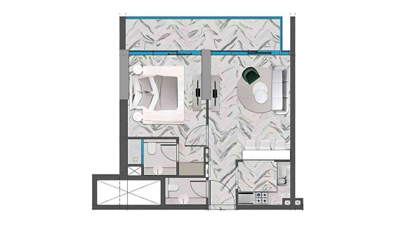 Apartment floor plan, 1 bedroom in RED SQUARE TOWER No. 11022 (2D)
